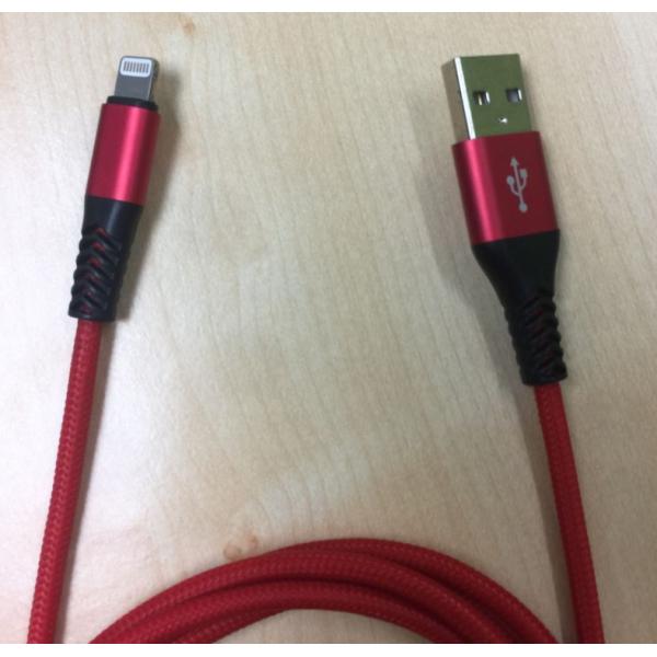 Red IPhone Lightning Cable Car Charger Nylon Braided With 8 Pin Connector