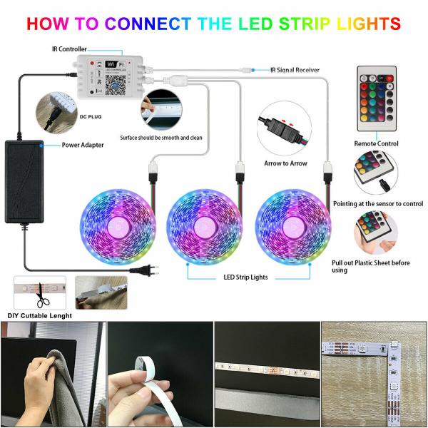LED Strip Lights 5050 RGB Colour Changing Tape Under Cabinet Kitchen Lighting TV
