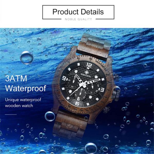 Luxury Business Multifunction Wrist Watch Mens Wooden Watch Waterproof