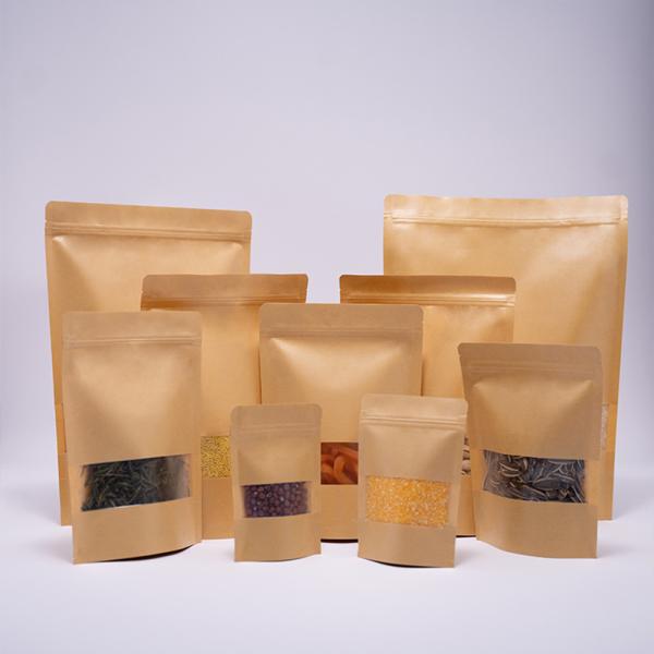 CTCX Eco Friendly Custom Logo Private Ziplock Brown White Kraft Craft Food Paper Packaging Zipper Bags With Window