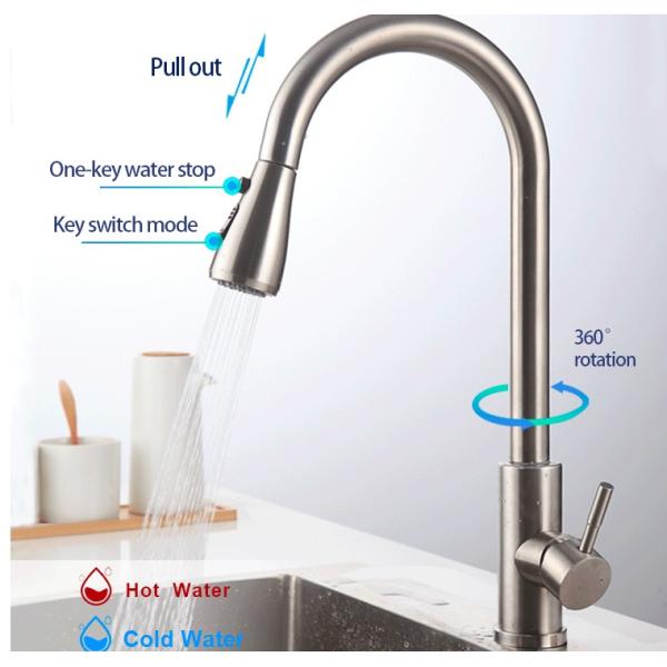 Surface Drawing Stainless Pull Down Kitchen Faucet Healthy Hygienic