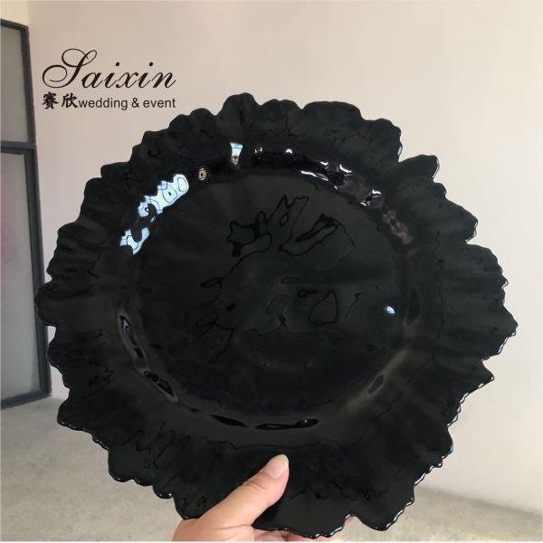 ZT-P055 Saixin Novo Desenho Prato de Carregador de Vidro de Floco de Neve Negro Para Casamento