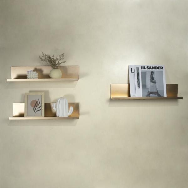Aluminum L Shaped Wall Mounted Shelves ODM Gold Metal Floating Shelves