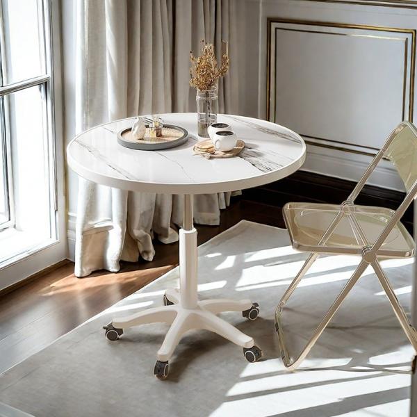 Living Room Furniture Adjustable Coffee Table with PANEL Wood Style and Movable Rolling Round Rack
