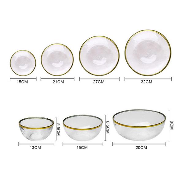 Plaque de chargement en verre de 13 pouces soufflée à la main avec ensemble de bol avec bordure en or Durable pour le dîner