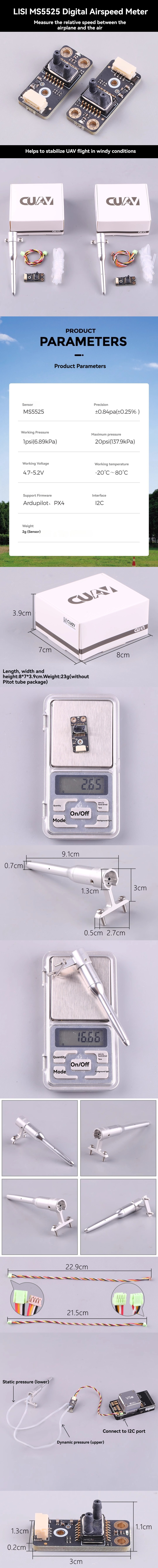 Wholesale Cuav New Product Ms5525 High-Precision Digital Airspeed Gauge Pix Flight Control Fixed Wing Open Source
