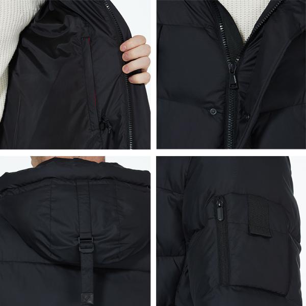 Long Black Puffer Jacket Mens Long Winter Coat Multi Pocket Windproof Hood