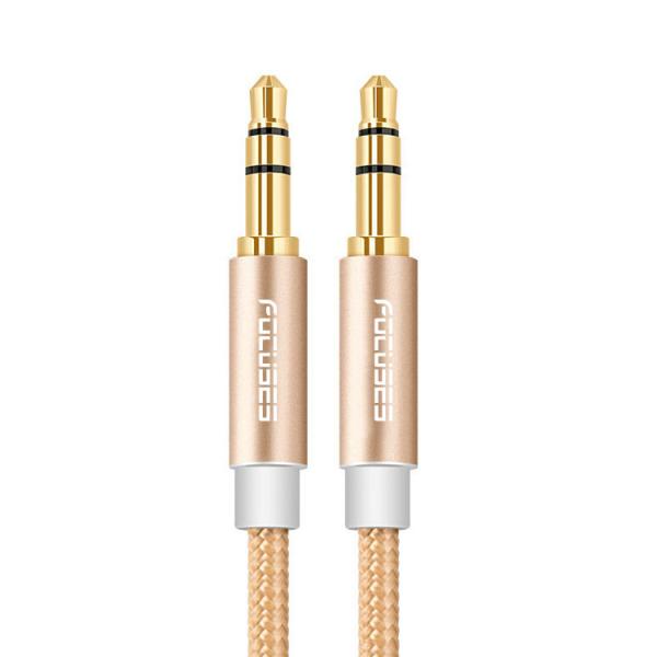 24K Gold Plating Stereo Aux Cable Nylon Weave 3.5 Mm Auxiliary Audio Cable