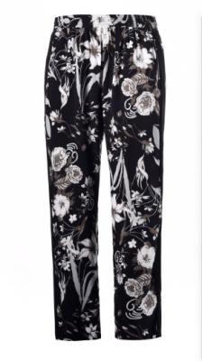 Flower Printed Ladies Slim Fit Trousers Women Long Straight Trouser With Elastic Waistband