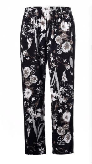 Flower Printed Ladies Slim Fit Trousers Women Long Straight Trouser With Elastic Waistband