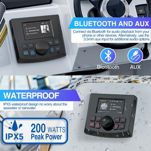 GRANDnavi водонепроницаемое морское стерео AM FM USB Bluetooth мультимедиа портативное морское радио