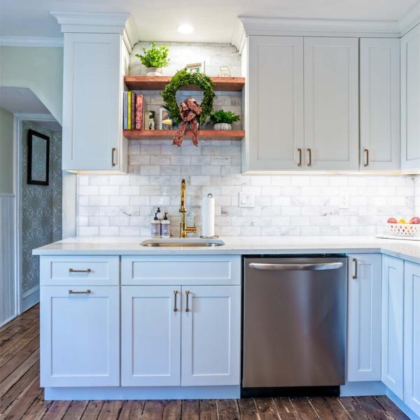 American Popular Modern Apartment Furniture L Shape White Thermofoil Kitchen Cabinet Shaker Complete Sets