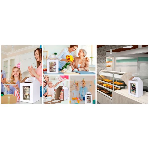 Bakery Box Disposable Cake Containers Cake Boxes Tier Cake Carrier With Cake Boards,Disposable Tiered Cake Carrier With 4 Windows For Wedding,Birthday,Party,Bakery Supplies