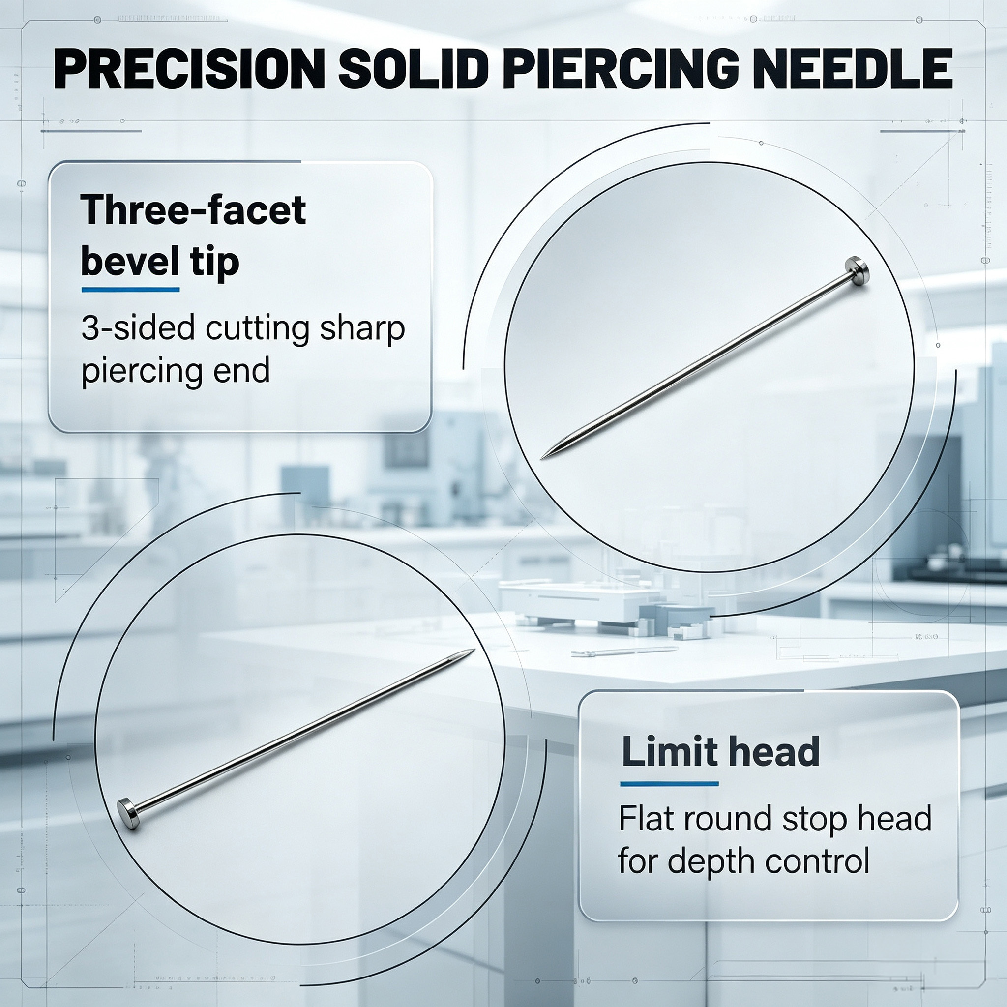 Customized Stainless Steel Tri Bevel Tip Needle With Solid Metal Base