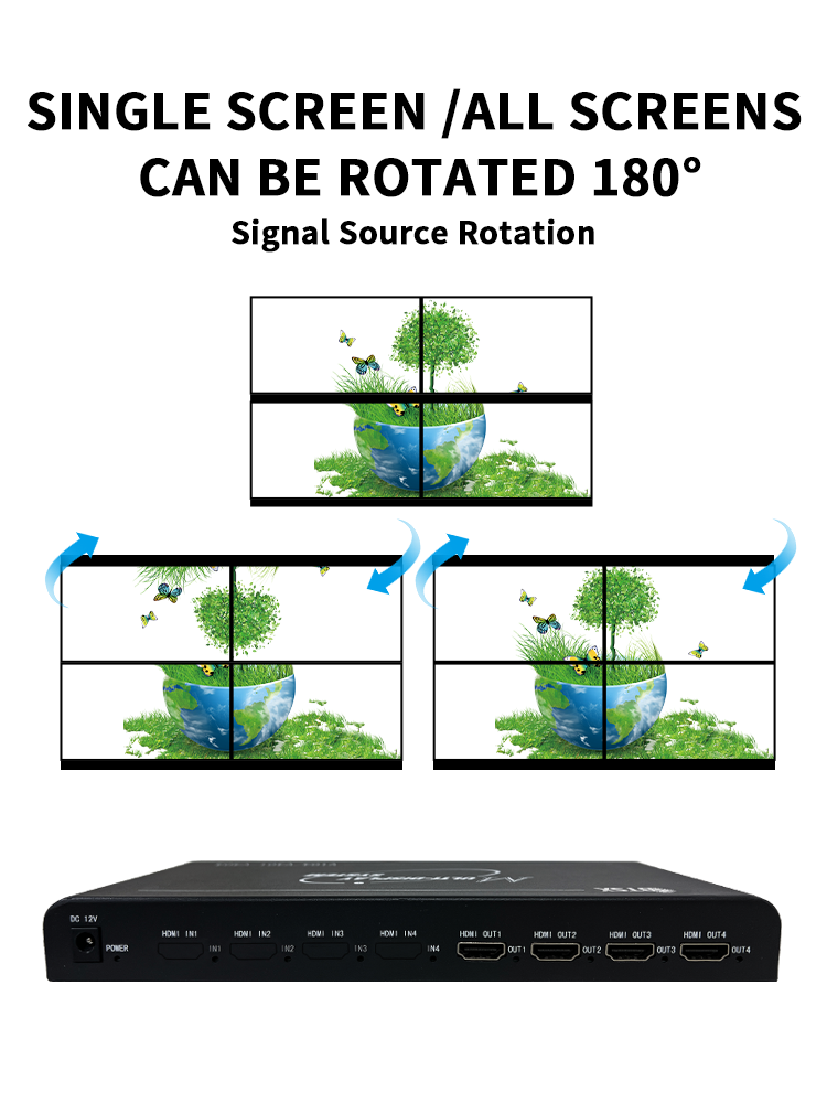 Universal 4K60 Video Wall Controller with 1x4 HDMI Distribution and Remote Control for Multi-Display Tiling