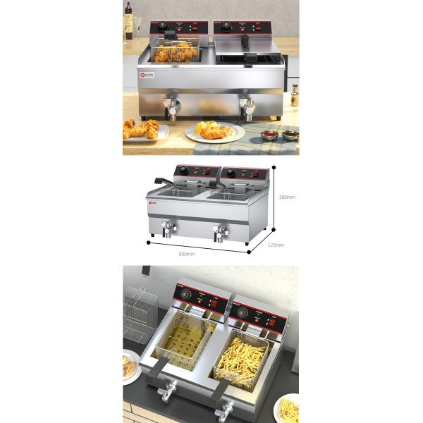 Двойной резервуар 13L 13L электрический пончик фритюрщик Нержавеющая сталь глубокая фритюрщик для приготовления жарки пищи