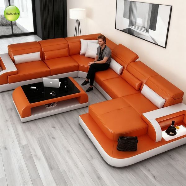 Custom Reclining Leather Couch Sectional Lounge Set Modular Corner Sofa