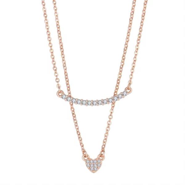 YASVITTI Double Layer Necklace Jewelry Classic Rose Gold Plated 925 Sterling Silver Heart Pendant Necklace