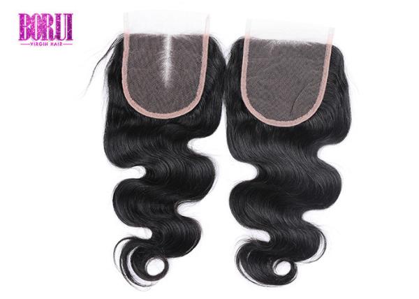 Swiss Free Middle Three Part Body Wave 4*4 Lace Closure , Brazilian Human Hair