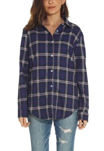                  Womens Plaid Button Down Shirt Long Sleeve Flannel Classic Casual Blouse             