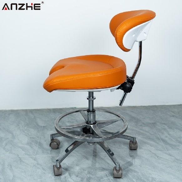 Premium Microfiber Leather Dental Operator Stool Ergonomic Saddle Seat Aluminum Alloy Base, Adjustable Back Support