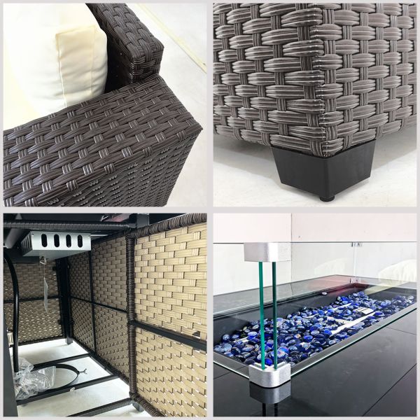 Factory Wholesale Wicker Rattan Outdoor Sectional Sofa Set with Fire Pit Table  Knock Down Patio Furniture Set