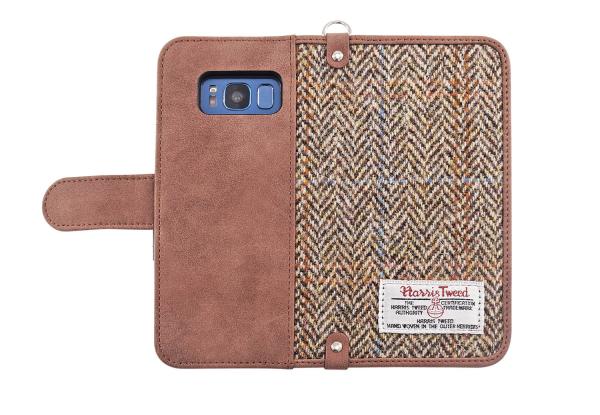 Brown Harris Tweed Phone Case 5.8 Inch Leather Wallet Case For Samsung S8