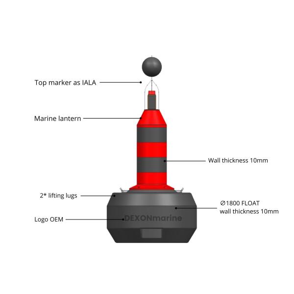 Black And Red IALA Isolated Danger Buoy With Lantern For Offshore Navigation