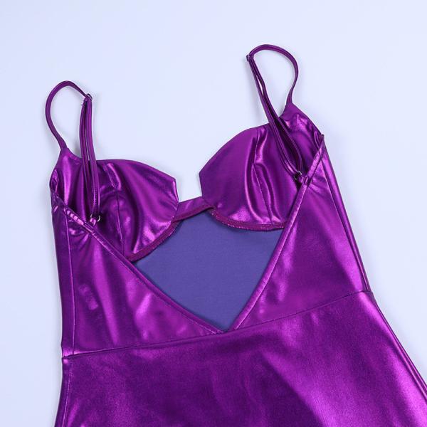 Gloss Fabric Low Cut Slit Womens Party Maxi Dresses