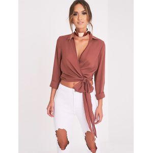 Latest Fashion Ladies Wrap Blouse With Tie