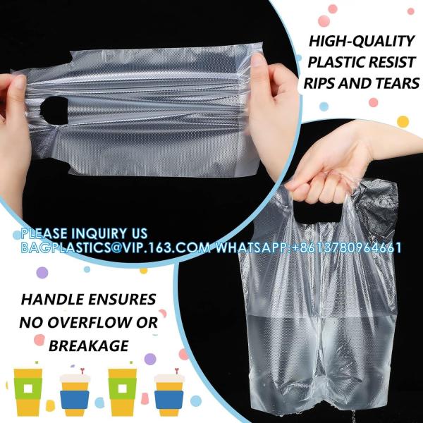 Drinking Handle Bags Cup Carrier With Handle Clear Plastic Packaging Bags For Delivery Hanging Hole Drink Bags