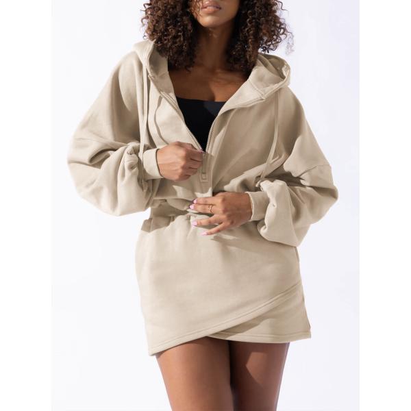 OEM/ODM Приемлемое пользовательское женское половинчатое спортивное мини-свитера зимнее платье с капюшоном