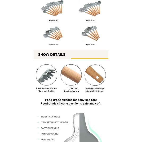 Утвари кухни нержавеющей стали силикона 8 частей гигиены красочные для варить