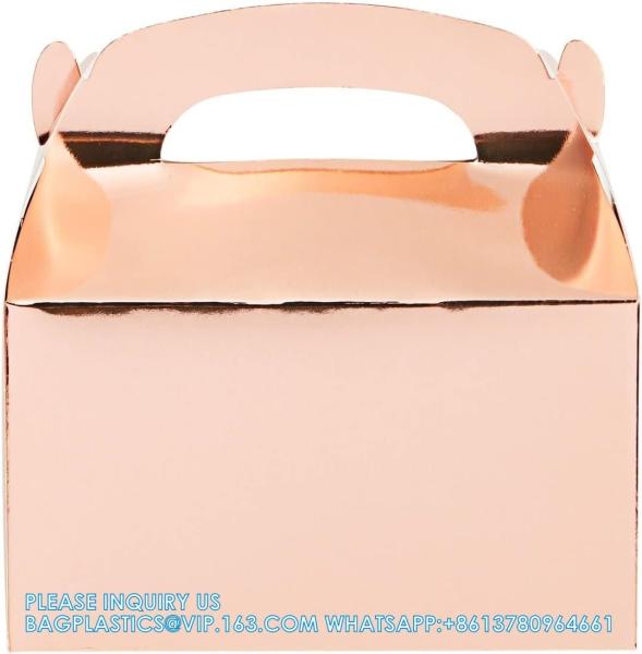 Treat Boxes - Candy Gable Boxes For Party Favors, Birthday, Wedding, Baby Shower (Rose Gold, 6.2x3.5x3.6 In)
