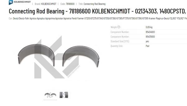 Connecting Rod Bearing 78186600 0213 4303 0213 7741 0210 1145 0213 4302 560285460 for DEUTZ-KHD KRAMER MAGIRUS-DEUTZ