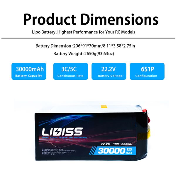 High Quality 30000mAh 22.2V 6S Cars Planes Boats Lipo Battery Pack with XT60 Deans T Plug
