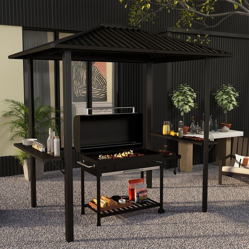 Outdoor Grilling 6x8 Hardtop BBQ Gazebo with 2 Side Shelves 102 lbs H92.5 x W96.5 x D70.9