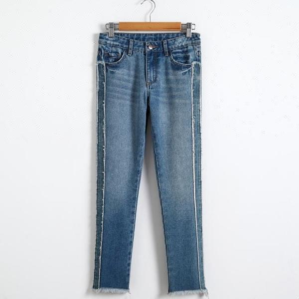 Children Girls Denim Clothes Grinding Trendy Trousers Med Blue Color