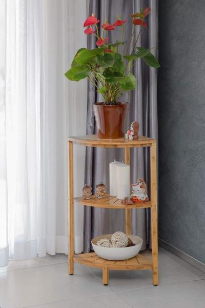 Freestanding 3-Tier Bamboo Corner Shower Shelf Caddyfor Shower, Kitchen, Hall