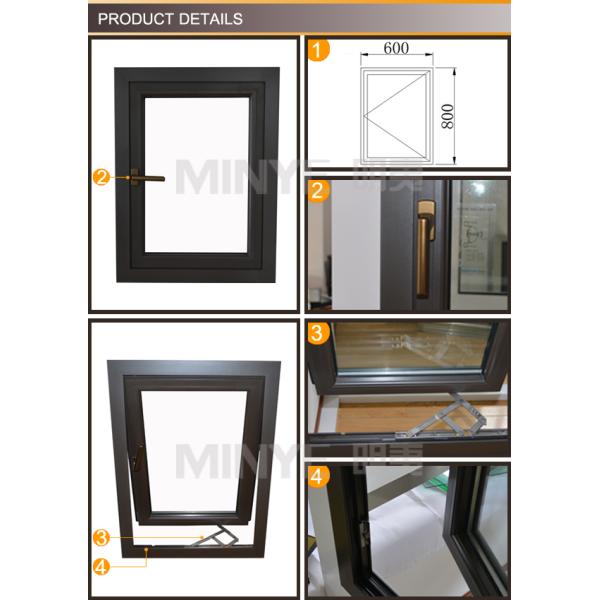 Double Tempered Glass Windows Standard Bathroom Window Size for Aluminum Profile