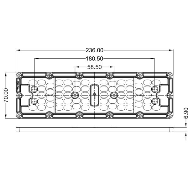 50W 3030 60 in 1 LED Street Light Lens 236x70mm Plastic Material