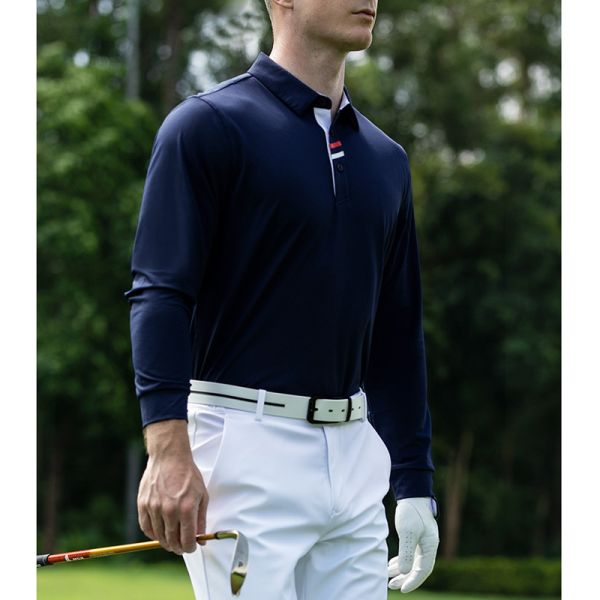 Custom Logo Men Regular Fit Long Sleeve Golf Polo Shirt, 92%/90% Polyester 8%/10% Spandex Medium Stretch Quick Dry Athletic Golf Training Top Custom Color