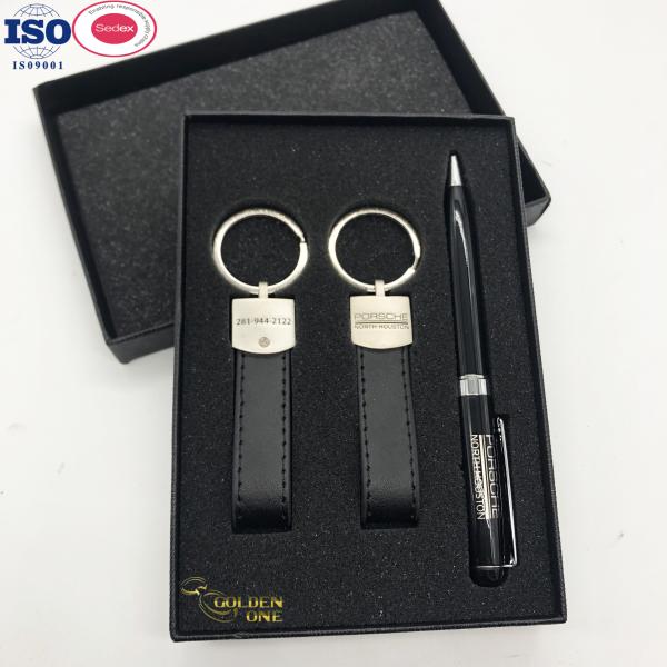 Random Combination Promotional Business Gifts Pen Leather Metal Keychain Card Holder Set