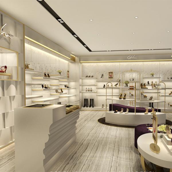 Luxury Customized Ladys Shoe Store Display Shelves Gondola Cashier Desk For Brand Store
