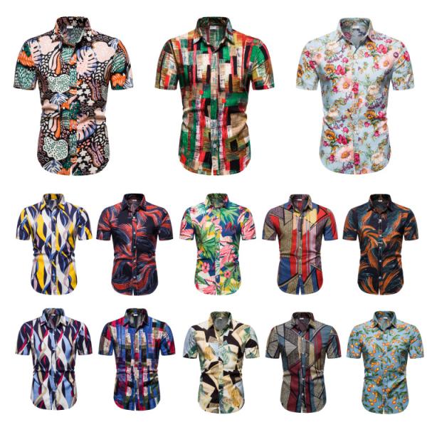 Camiseta de playa para hombres Aloha Hawaiian Summer Wear Casual Impresión digital Botón arriba Manga corta