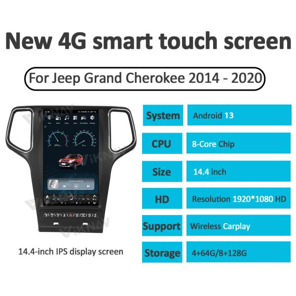 Авторадио для Jeep Grand Cherokee (2014-2019) 14,4 дюйма Android 13 Авто стерео GPS навигация беспроводная Carplay