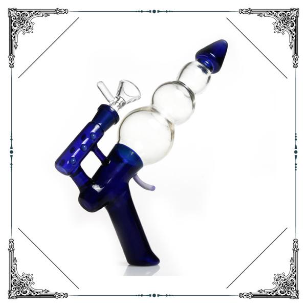 Blue Gun Glass Water Bubbler 9 Inches Glass Water Pipes For Smoking Hookah