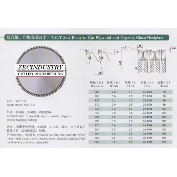 TCT Circular saw blade For synthetic glass(Plexiglas)