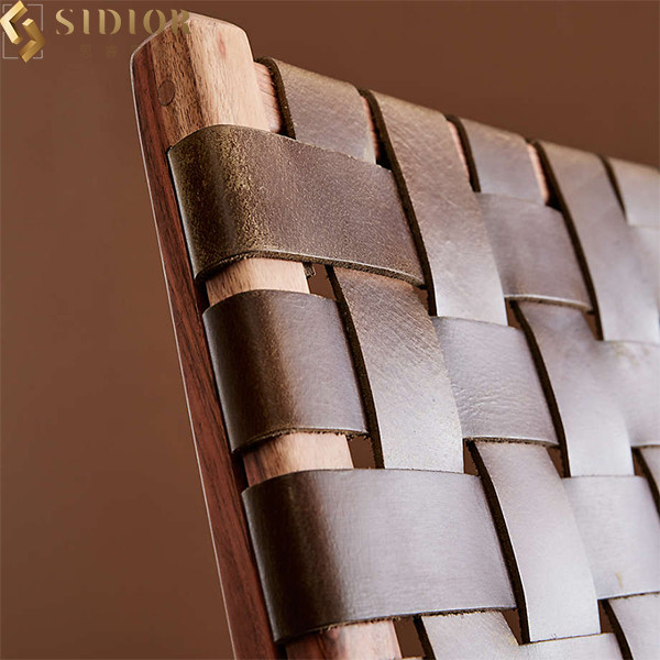 Italian Style Leather Upholstered Seat Dining Chair 62cm width Solid Wood legs