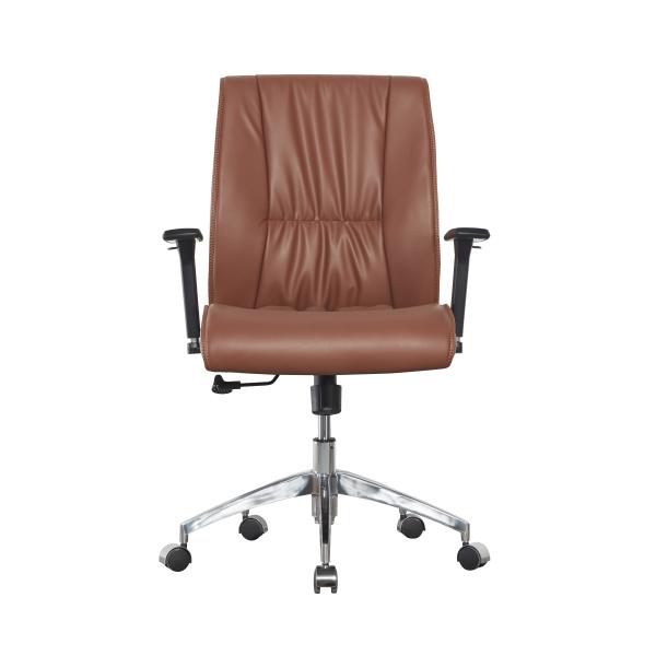 3D Armrest Brown Leather Executive Leather Office Swivel Chairs SGS Aluminum Alloy
